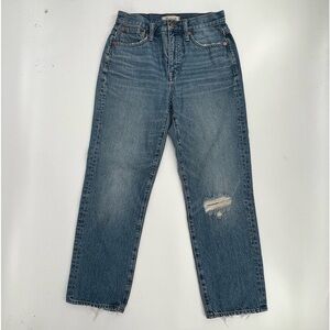 Madewell Classic Straight Distressed Frayed Hem Denim Jeans Size 26 Women’s